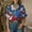 Blue, variant on WCJM Women's Button Up Flag Top Long Sleeve Ruffled Cuffs Pleated Loose Fit July 4th 250th Printed(Beige,2XL)