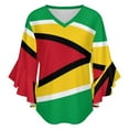 thumbnail image 5 of Flag Of Guyana.National Flag Of Guyana Women's V-Neck Blouse With 3/4 Ruffled Bell Sleeves Casual Top Ladies Blouses, 5 of 7