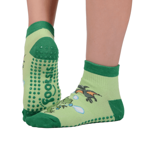 Footsis Non Slip Grip Socks for Yoga, Pilates, Barre, Home, Hospital ,Mommy and Me classes "Dinosaur"