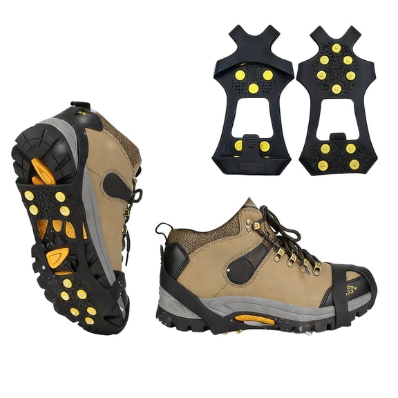 Ice Snow Cleats for Shoes Boots,Walk Traction Cleats Rubber Crampons Anti Slip Winter Ice Cleat Slip-on Stretch Footwear for Women Men Kids 10-Stud