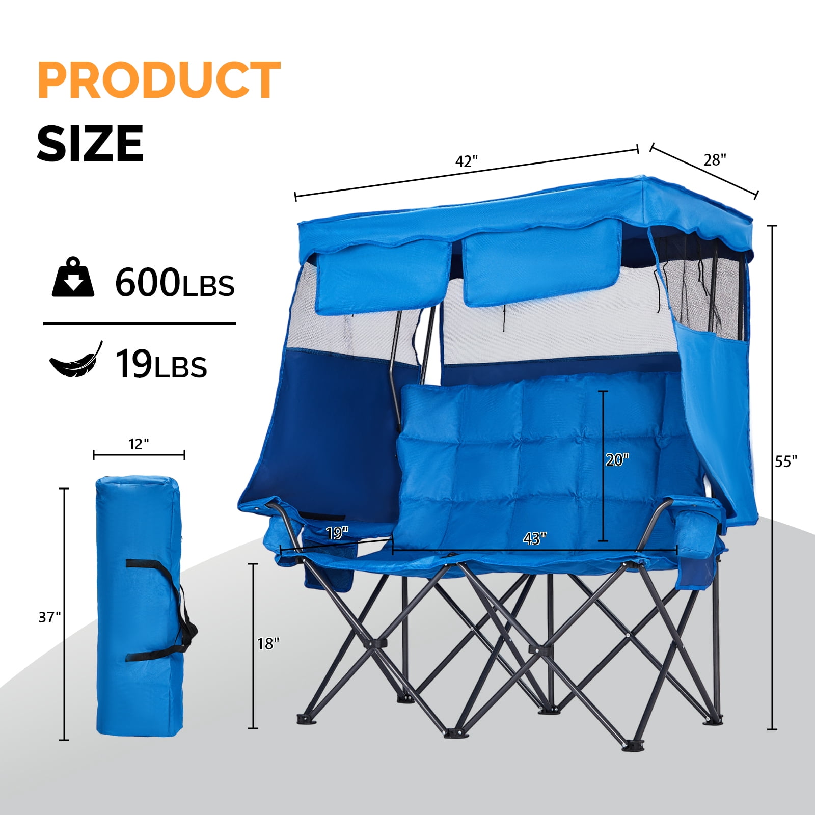 Ktaxon Double Camping Chair w/Shade Canopy, Folding Two Person
