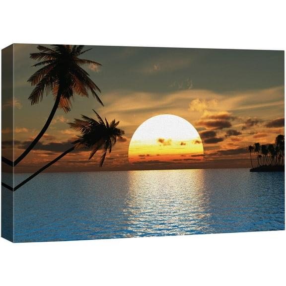 wall26 Tropical Sunset Blue Water Endless Summer - Canvas Art Home Art - 24x36 inches