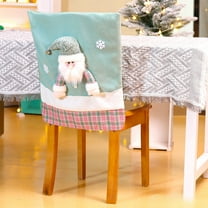 Hxlamzoo Christmas Themed Green Cloth Chair Back Covers with Stereo Santa Claus and Snowman Figurines, Glitter Embellishments, Elastic Removable Design for Xmas Party, Banquet and Home Decoration