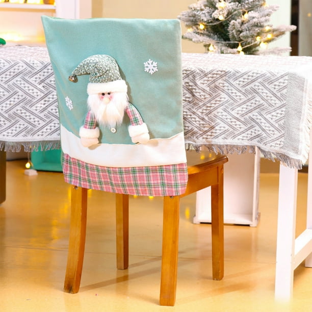 Fundas para Respaldos de Sillas con Temática Navideña y Fundas Verdes con Figuras Estéreo para Decoración Del Hogar para Fiestas y Banquetes Navideños.