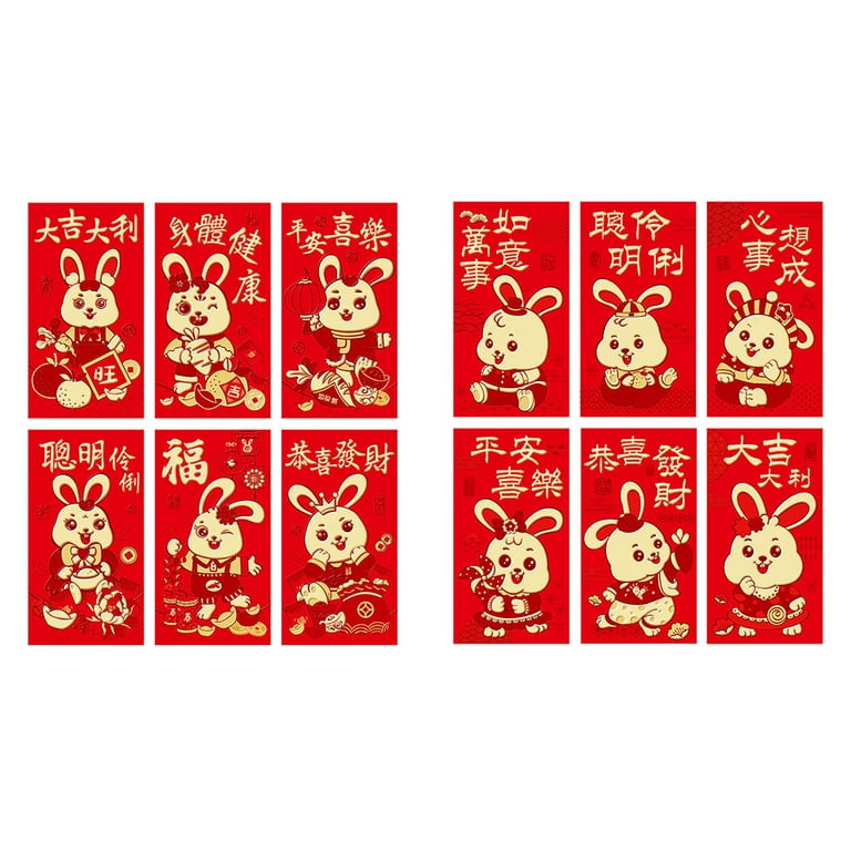 12Pcs Rabbit Red Envelope Lovely Enrich Atmosphere Specialty Paper New Year  Cute Bunny Print Red Envelopes for Festival 