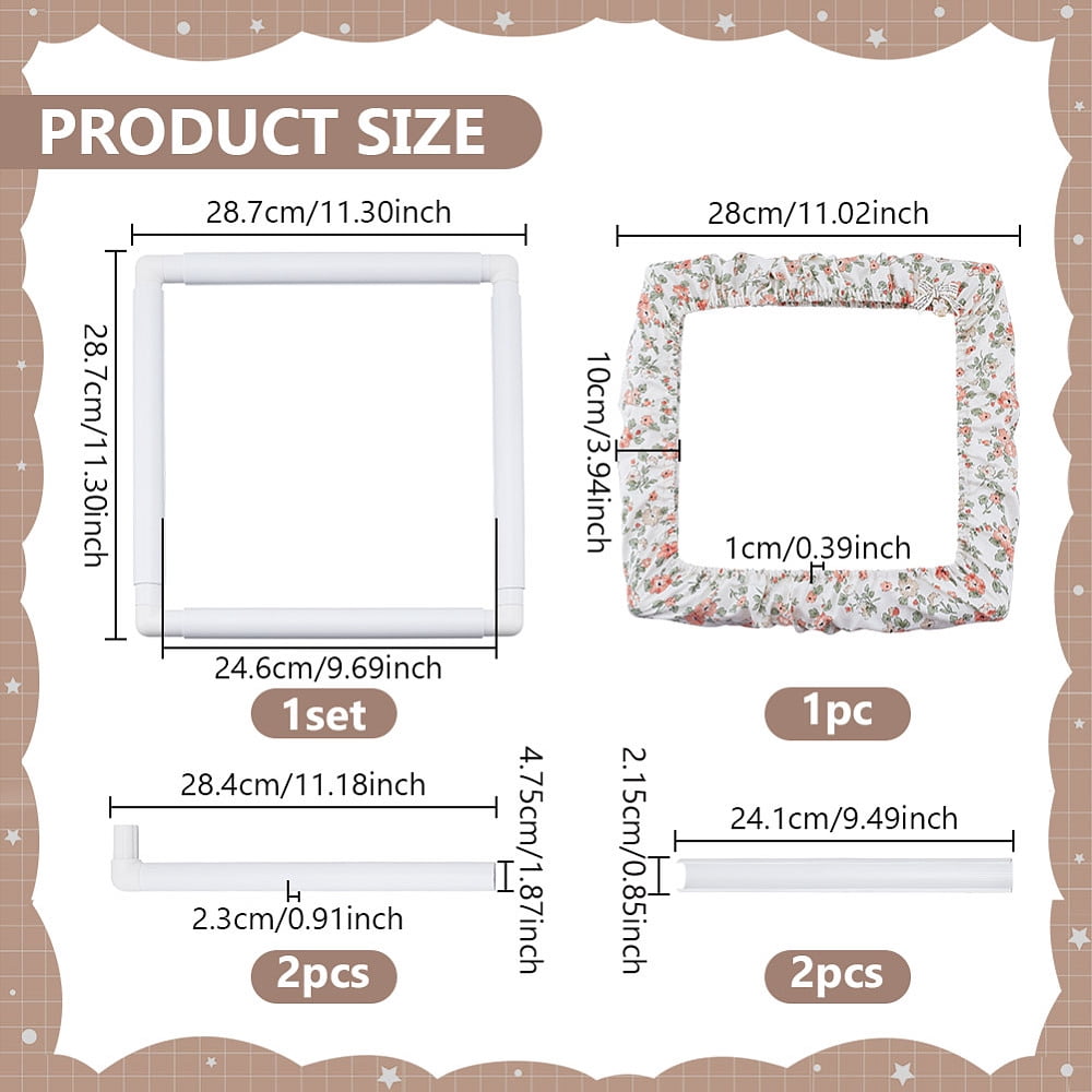 Plastic Stitch Embroidery Hoops Sewing Tools Accessory with Polyester Stitch Embroidery Hoop Cover White 287x287x23mm