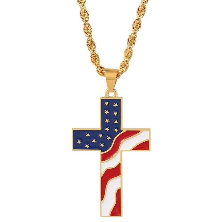mnjin flag day gift stainless steel american usa flag cross