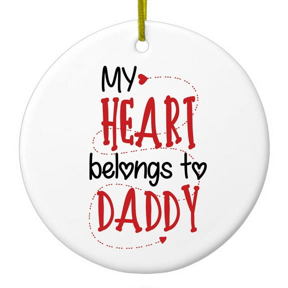 DistinctInk Hanging Ceramic Christmass Tree Ornament with Gold String - Great Gift / Present - 2 3/4 inch diameter - My Heart Belongs to Daddy