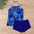 thumbnail image 6 of Women 2 Piece Tankini Set Tropical Floral Printed Halter Swimsuits Boyleg Shorts Swim Outfits Swimwear (XL, Blue #B), 6 of 7