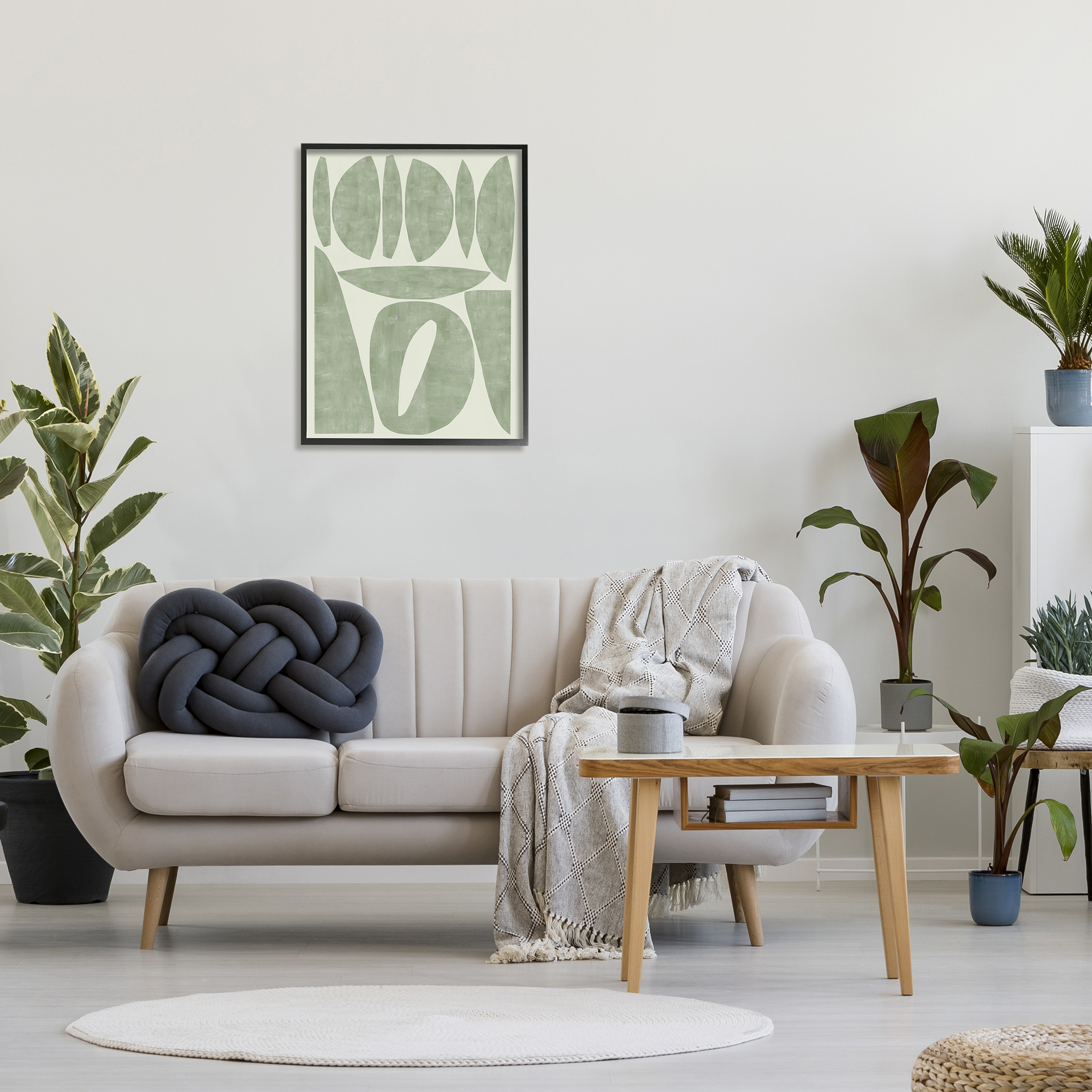 Stupell Industries Modern Green Shapes Abstract Painting Black Framed Art Print Wall Art, 24 x 30