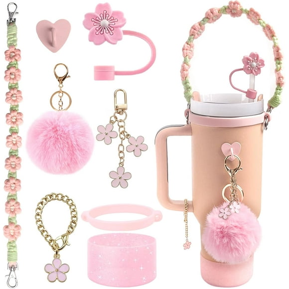 UTAH-Stanley Cup Accessories Set,Compatible with Stanley Cup 40oz & 30oz Tumbler,Including Silicone Stanley Cup Boot,Water Bottle Handle Strap,Straw Cover Cap,Charms for Stanley Cup