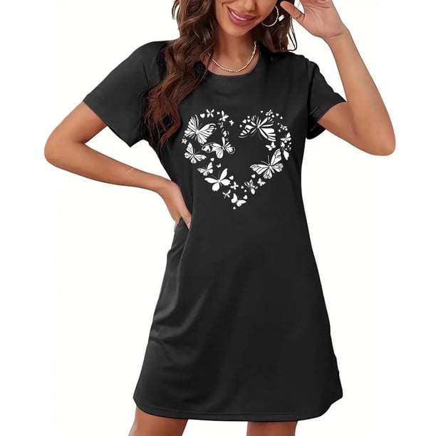Camisón corto de mujer, vestido de largo medio con estampado de moda, camisón corto extragrande de mujer, camisón de manga corta con estampado de pecho a la moda, camisón de mujer