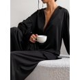 thumbnail image 6 of Women's Notched Collar Long Sleeve Top & Wide Leg Pants Loungewear Set Black S, 6 of 8