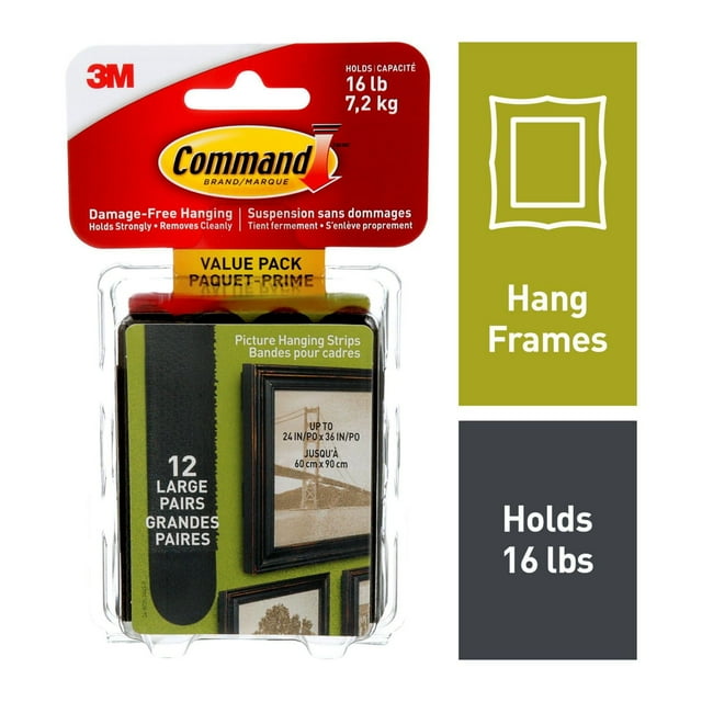 Bandes pour cadres Command(MC) 17206BLK-12EF, Grand, Paquet-Prime
