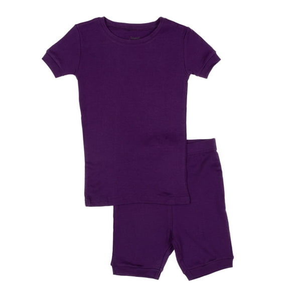 Leveret Kids Two Piece Cotton Short Pajamas Solid Dark Purple 2 Year