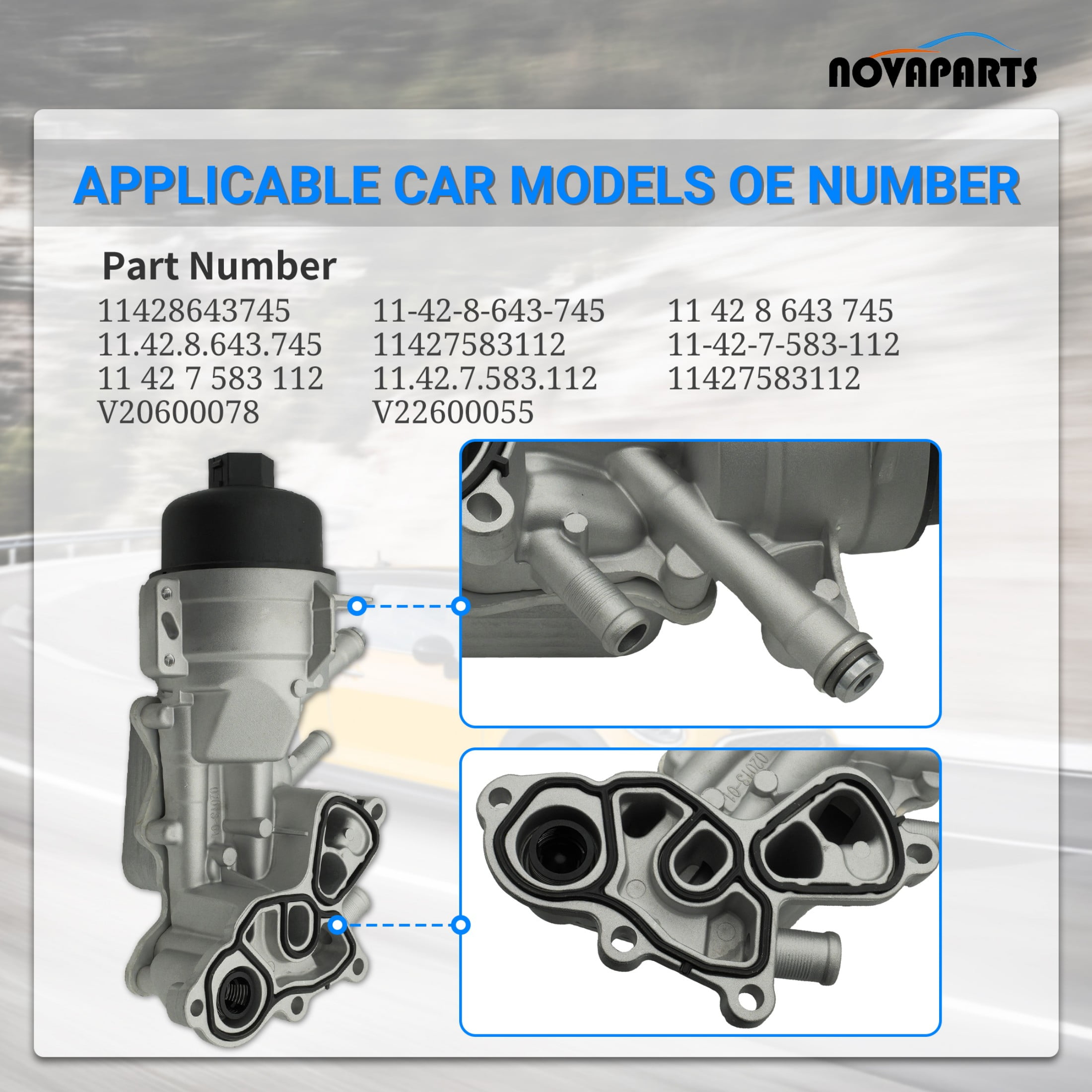 NOVAPARTS 11428643745 Engine Oil Cooler Filter Housing for 2010-2015 Mini Cooper 2011-2016 Mini Cooper Countryman 2013-2016 Mini Cooper Paceman 1.6L N18#11427583112