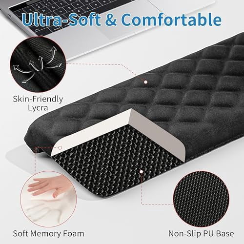 Quivanta L-Shaped Desk Elbow Pad for Desk, Memory Foam Elbow Support Padding with Non-Slip, 2-Piece Ergonomic Desk Edge Cushion, Wrist Comfort Support for Office Home (Diamond Black)
