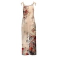 thumbnail image 4 of Xdegoge Linen Vintage Print Sleeveless Jumpsuits for Women Casual Tie Knot Strap Wide Leg Overalls Boho Summer Beach Baggy Rompers Loose Flowy Lounge Playsuit Wear, 4 of 5
