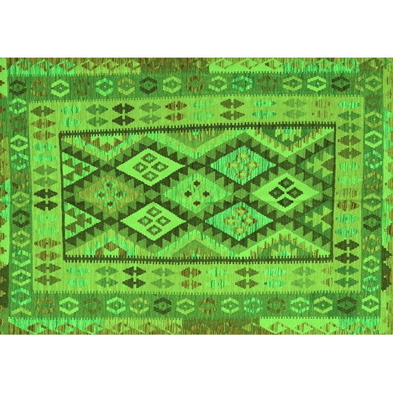 Ahgly Company Indoor Rectangle Abstract Green Contemporary Area Rugs, 2' x 4'