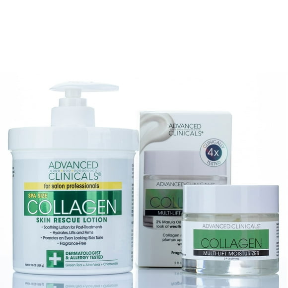 Advanced Clinicals Collagen & Hyaluronic Acid Face Lotion + Collagen Body Cream Multi Lift Moisturizer Set Collagen Plumps Firms & Smooths Fine Lines Sagging Skin & Wrinkles 2-Pc Set