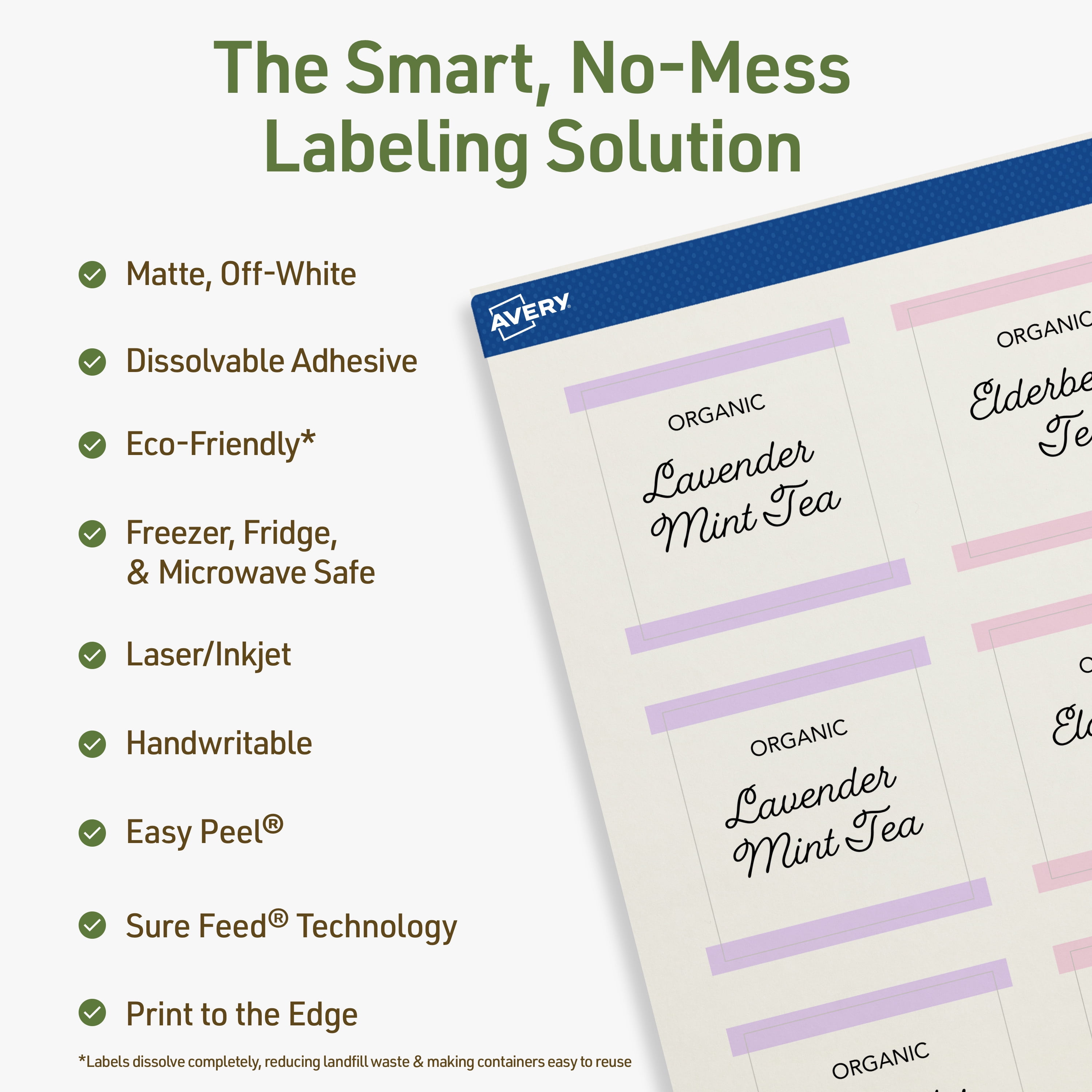 Avery Dissolvable Square Labels, 2" x 2", 120 Labels