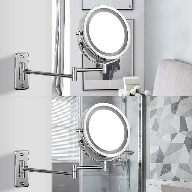 Wall Mounted Makeup Mirror, Magnification 360 Degree Rotation Double Sided Led Lighted Vanity Mirrors for Bathroom AC Adapter or Battery Operated