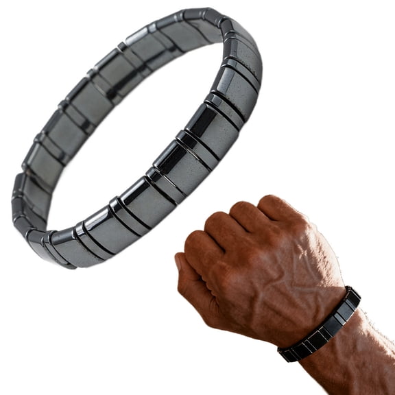 Hematite Bracelet For Men, Masculine Energy Stone For Confidence, Stress Relief, And Focus, Elastic Nylon Beaded Design, Unisex Spiritual Jewelry For Office, Fitness, And Special Occasions