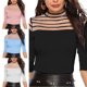 thumbnail image 1 of Blusa de Mujer Medias Mangas Slim Fit Prendas de Punto Top de Punto Camisa cómoda Informal para Viajes de Oficina Negro L, 1 of 6