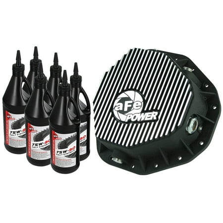 aFe Power 46-70092-WL Pro Series Differential Cover Kit; Rear; 5 Qt. Lube Capacity; Wrinkle Powdercoat Black Finish w/Machined Fins; Incl. 6 Qts. PRO Guard D2 Synthetic 75W-90 Gear Oil