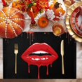 thumbnail image 2 of Halloween Placemats Set of 4 Blood Red Lips Place Mats Fall Placemat Bloody Horror Night Table Mats for Dining Kitchen Table Holiday Dinner Party Home Decorations 13x19 Inch, 2 of 8