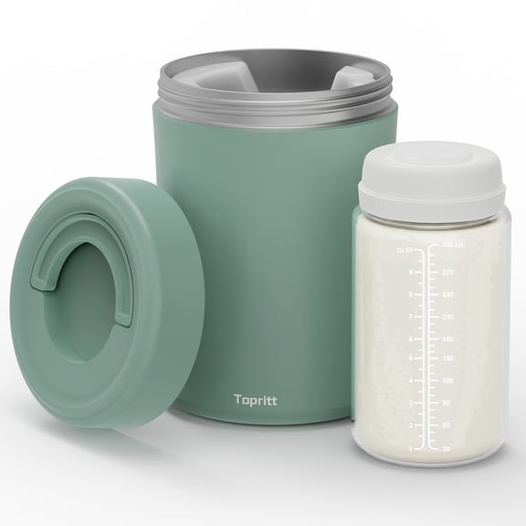 Topritt Portable Breast Milk Cooler Bottle, Mom Breastfeeding Outdoor Travel , 24 Hour 360°Continuous Cooling, 10oz Small Breastmilk Chiller, with 1 BPA Free Baby Bottles for Storage