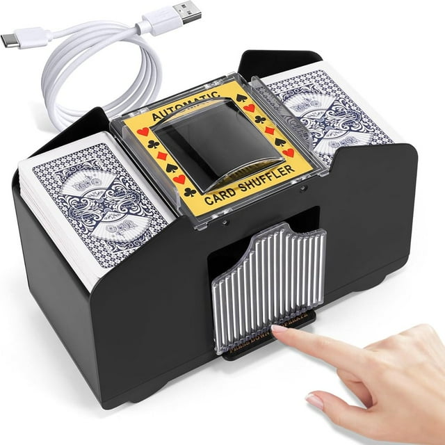 LEEYNEER Card Shuffler 4 Deck Automatic USB-Power & Battery-Operated Electric Shuffler Machine Playing Card Shuffler Poker Home Card Games
