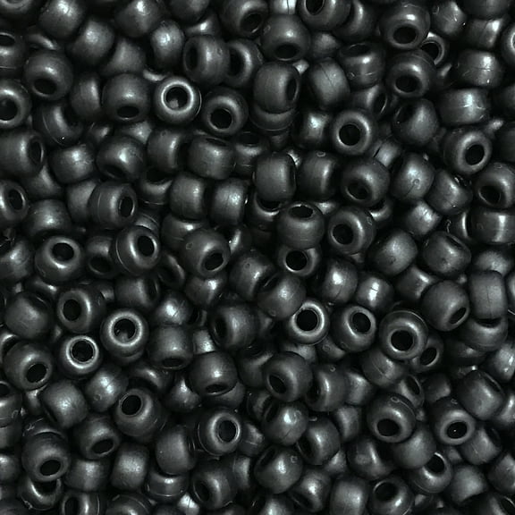 Pony Beads Jet Black Matte Frosted Crow Beads 6x9mm Large Hole Made in USA