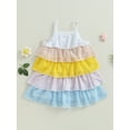 thumbnail image 2 of Kids Girls Dress Contrast Color Sequins Tiered Ruffles Sleeveless Cami Dress Summer Princess Dresses, 2 of 7