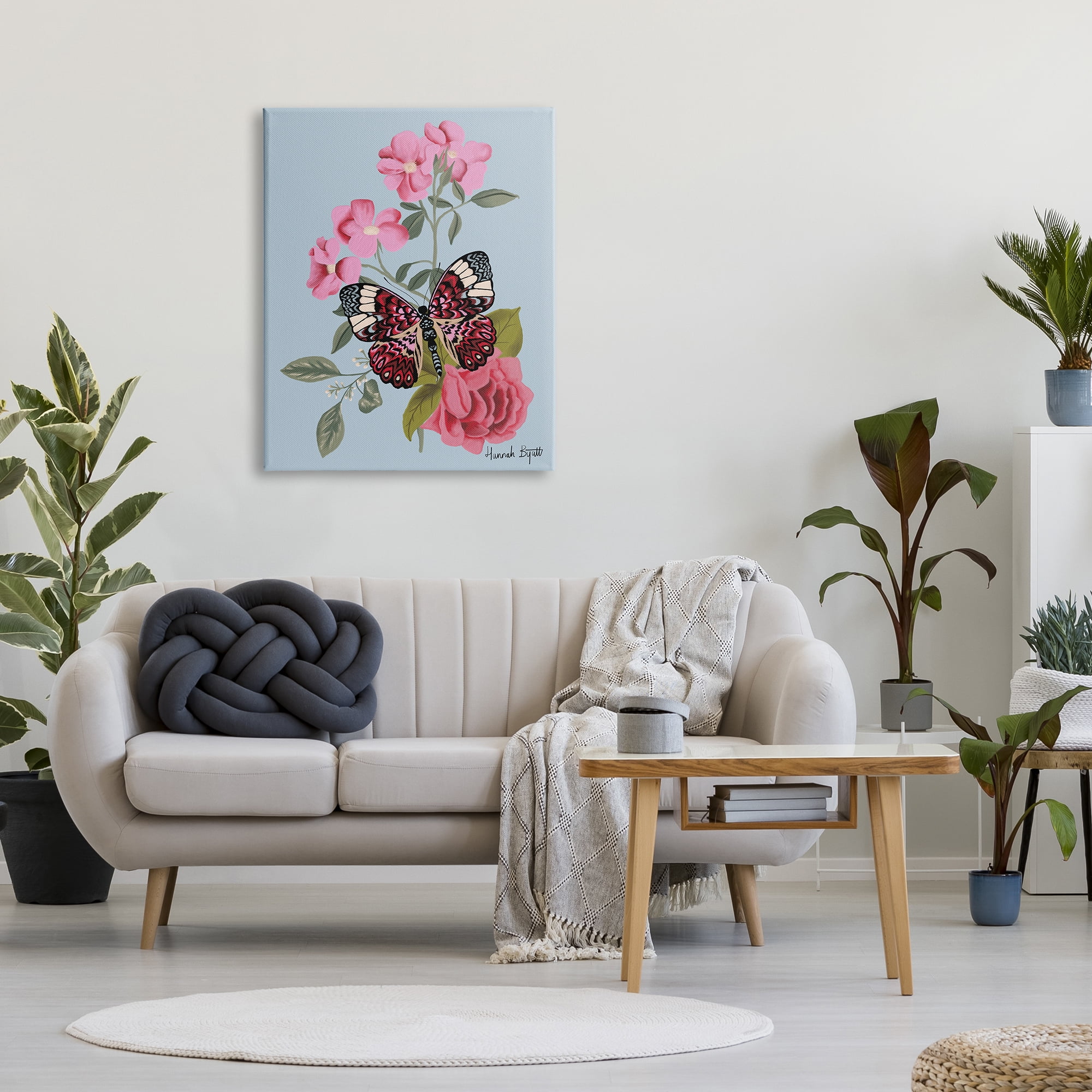 Stupell Industries Pink Floral Butterfly Animals & Insects Painting Gallery Wrapped Canvas Print Wall Art, 30 x 40
