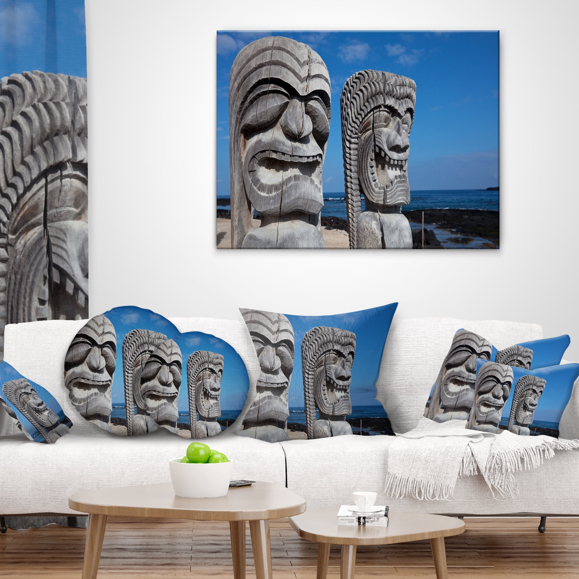 Designart Hawaiian Tiki Gods - Landscape Printed Throw Pillow - 18x18