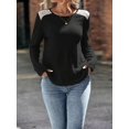 thumbnail image 3 of Womens Casual Crew Neck Shirt Lace Patchwork Blouses Pullover Sweaters Solid Color Long Sleeve Tunic Tops Black XXL, 3 of 5