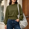 thumbnail image 6 of Women's Mock Neck Short Sweatshirts,Elastic Waist Long Sleeve,Casual Loose Cropped Pullover Top,Street Style Streetwear Outfits, 6 of 6