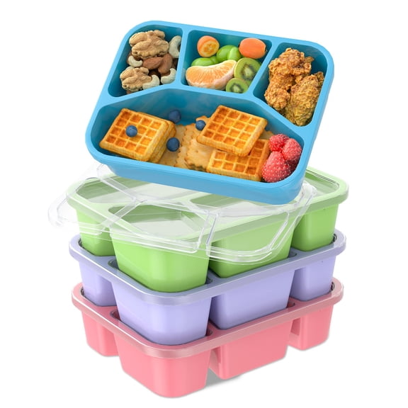 4 Pack Reusable Bento with Transparent Lid 4 Compartment Lunch Box for Kids Adults Microwave Safe Meal Prep Box