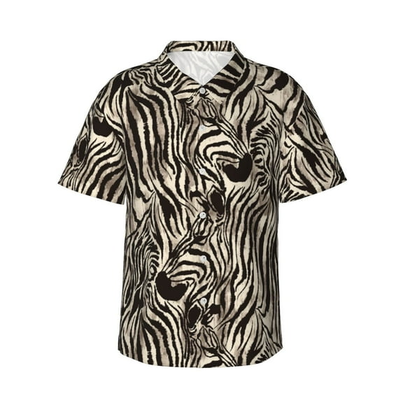 Disketp Leopard And Zebra1 Hawaiian Shirts for Men,Mens Casual Short Sleeve Button Down Shirts Beach Shirt,XX-Large