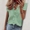 thumbnail image 3 of TKLPEHG Womens Tops Trendy V Neck Ruffles Elegant Shirts Short Sleeve T Shirts Casual Lightweight Summer Solid Color Going Out Tops Loose Blouse(Mint Green,XL), 3 of 6
