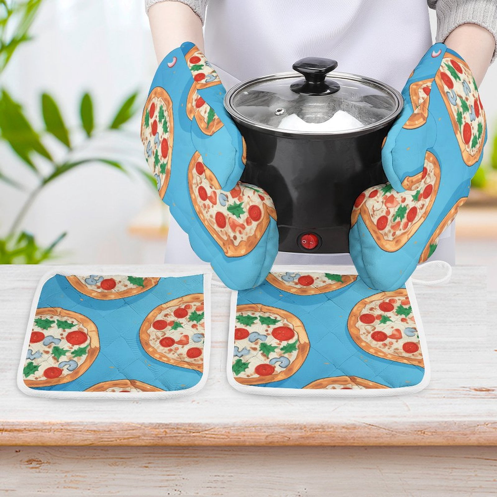 Fun Pizza Oven Mitt And Pot Holder Set Oven Glove for Kitchen Baking Cooking Grilling