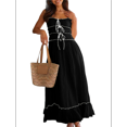 thumbnail image 4 of Vestido de Verano 2025 para Mujer, Informal, Sin Mangas, con Tirantes Finos, Ribete de RIC, Fruncido, con Volantes, . Negro L, 4 of 10