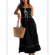 thumbnail image 4 of Vestido de Verano 2025 para Mujer, Informal, Sin Mangas, con Tirantes Finos, Ribete de RIC, Fruncido, con Volantes, . Negro L, 4 of 10