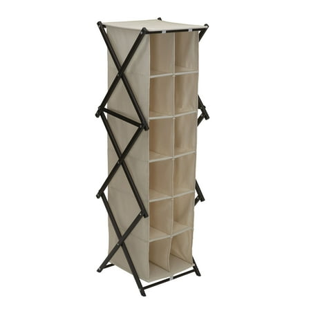 Household Essentials 12 Pocket Foldable Free Standing Shoe Organizer, Natural