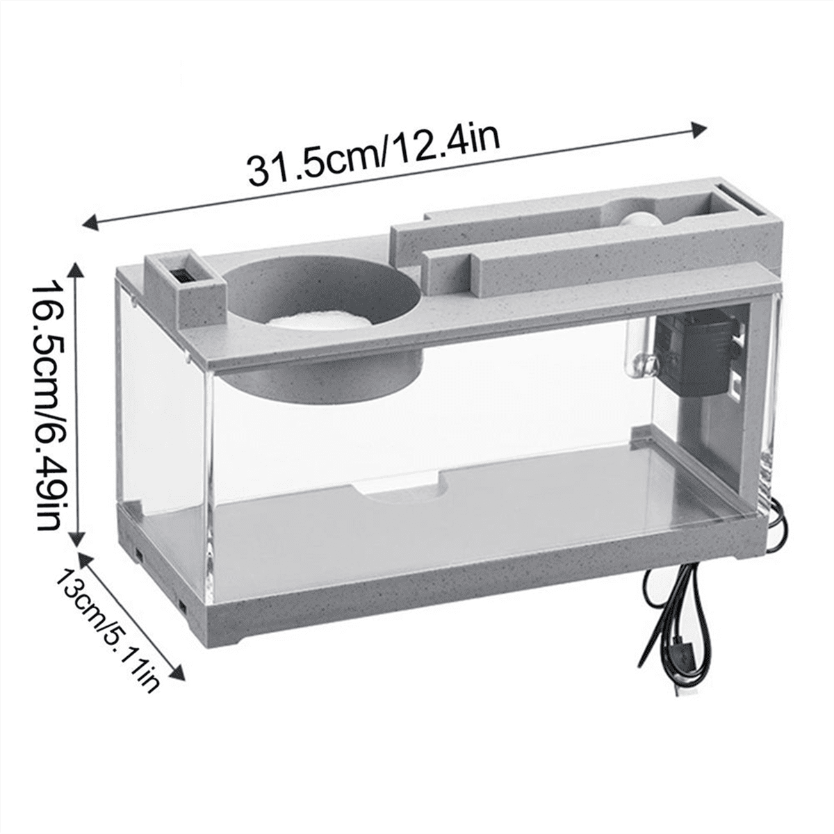 Mini Fish Tank Aquarium StarterKits Mute Water Flow Filter Mini Landscape Fish Tank Office Desktop Decoration A