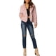 thumbnail image 2 of Abrigo de piel sintética recortado para mujer, chaqueta de invierno de moda, abertura frontal, solapa con muesca, manga larga, abrigo esponjoso L color rosa polvo, 2 of 7