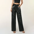 thumbnail image 2 of CAIXIA Womens Rhinestone Jeans Baggy Y2K High Waisted Straight Wide Leg Sparkly Bling Glitter Denim Pants, 2 of 5