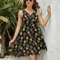 thumbnail image 3 of Black And Gold Geometric Pattern Women's Tank Dress V Neck Sleeveless Summer Sundress, 3 of 7