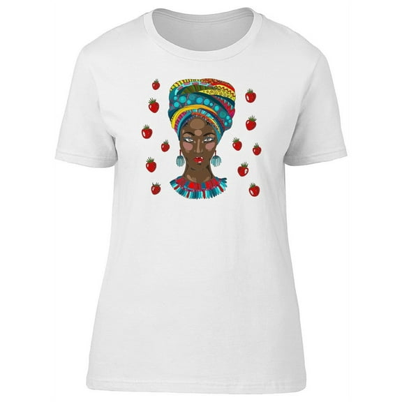 African Woman Head Strawberries T-Shirt Women -Image by Shutterstock, Female Medium